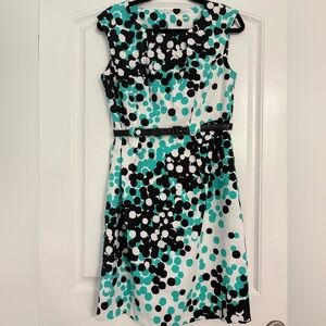 Stylish Polka Dot Dress - Black, White, and Teal Size 8